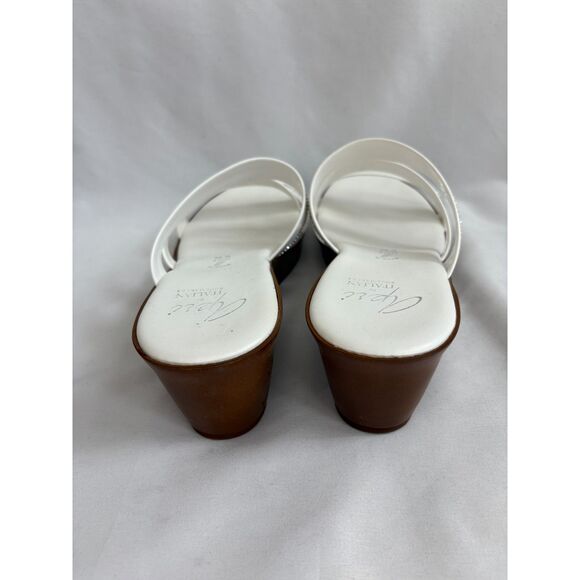 Apri by Italian Shoemakers White Bedazzled Wedge Mule Sandals sz 9 Y2K Platforms - Picture 4 of 7